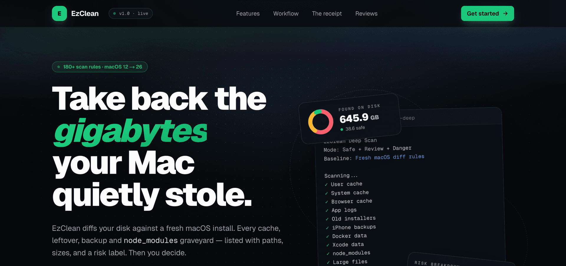 EzClean — Terminal-first Mac storage cleaner — preview